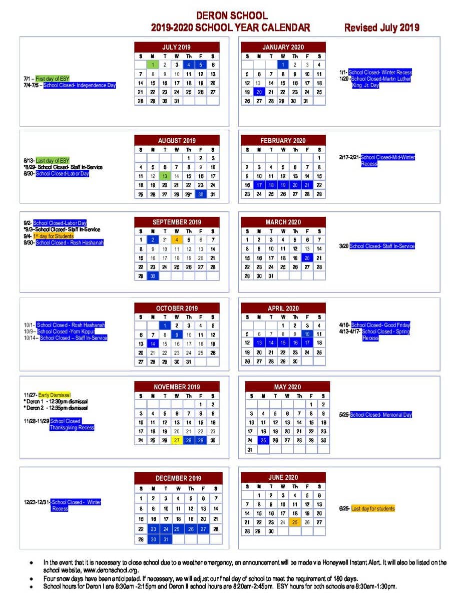 School Calendar Deron School