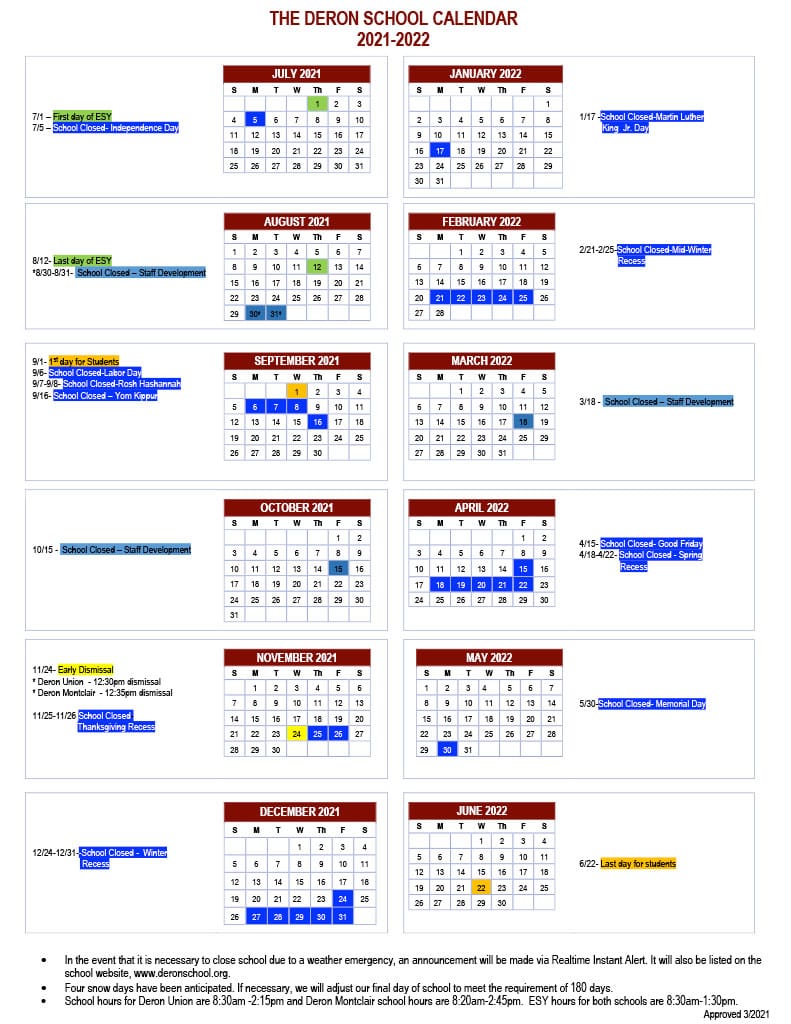 School Calendar - Deron School