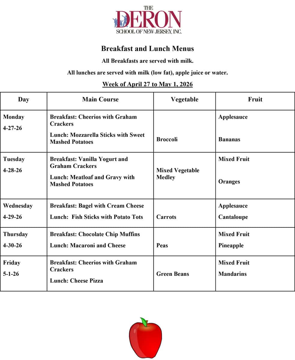 Union Breakfast and Lunch Menus for the week of March 30, 2026