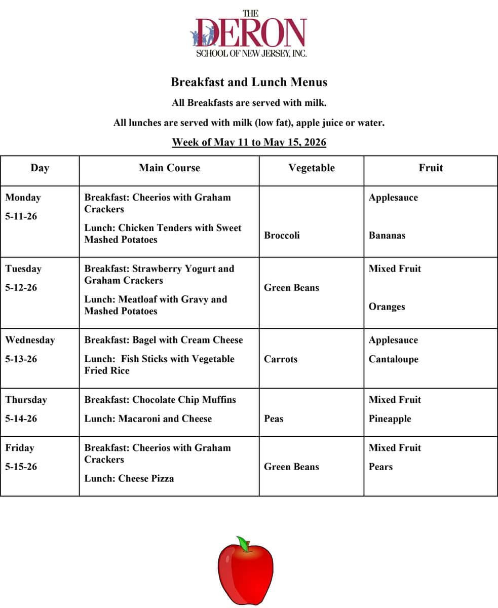 Union Breakfast and Lunch Menus for the week of May 11, 2026