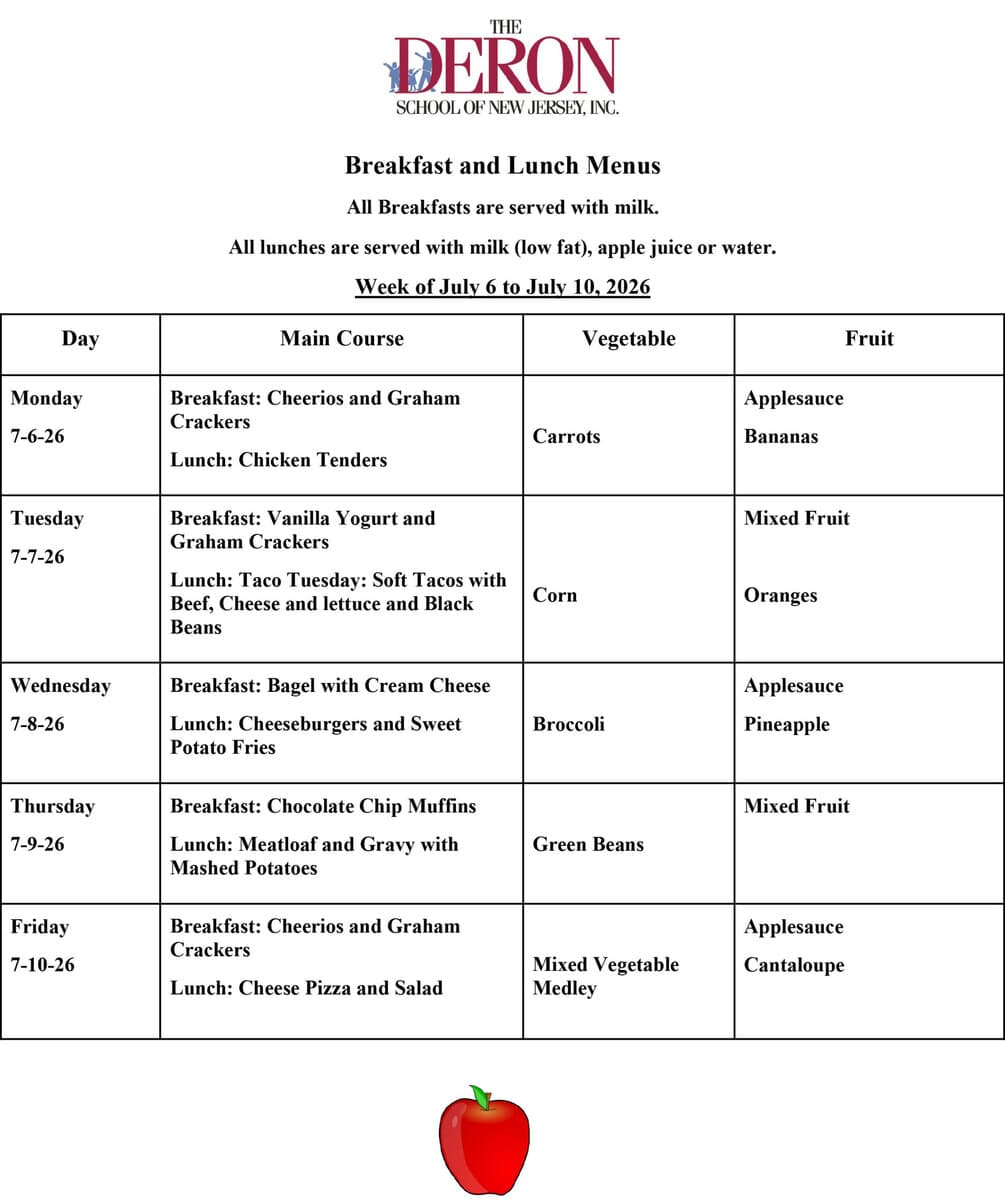 Union Breakfast and Lunch Menus for the week of June 22, 2026