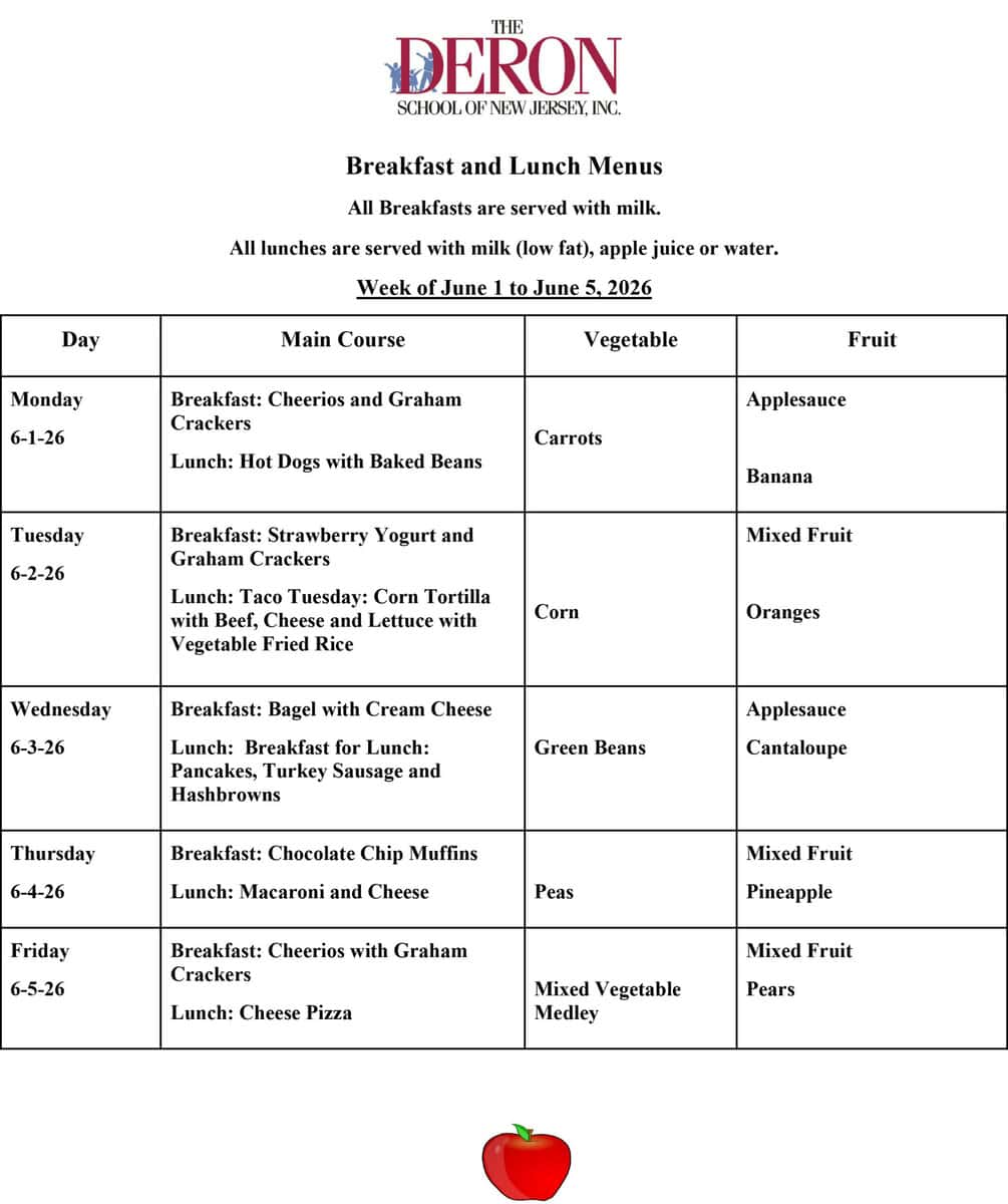 Union Breakfast and Lunch Menus for the week of June 1, 2026