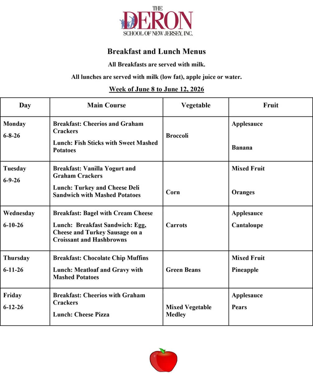 Union Breakfast and Lunch Menus for the week of June 1, 2026