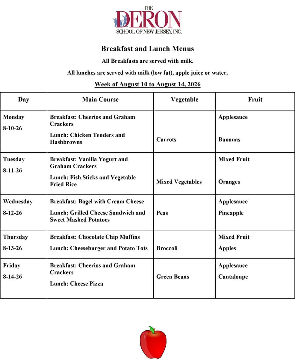 Union Breakfast and Lunch Menus for the week of July 27, 2026