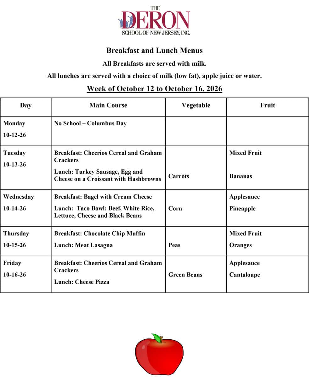 Union Breakfast and Lunch Menus for the week of September 21, 2026